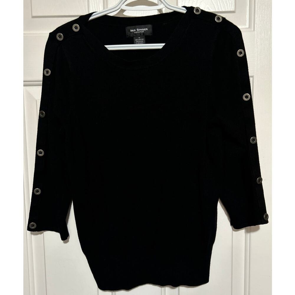 Iris Singer Collection‎ Black Long Sleeve Sweater with Button Detail Size 14